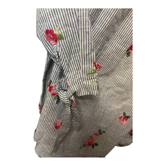 Soprano Blue White Stripe Floral Embroidered Cold Shoulder Top 100% Cotton - Picture 4 of 5